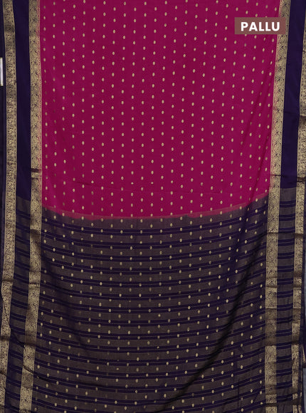 Semi mysore silk saree dark pink and navy blue with allover zari woven buttas and long rettapet zari woven border