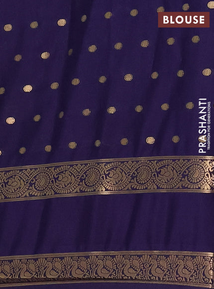 Semi mysore silk saree dark pink and navy blue with allover zari woven buttas and long rettapet zari woven border