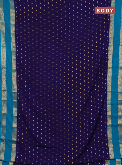 Semi mysore silk saree navy blue and teal blue with allover zari woven buttas and long rettapet zari woven border