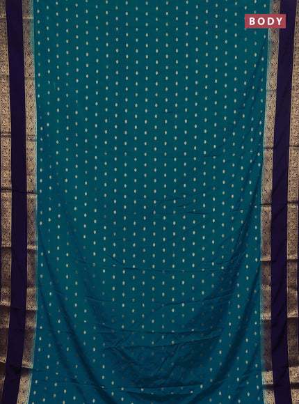 Semi mysore silk saree cs blue and navy blue with allover zari woven buttas and long rettapet zari woven border