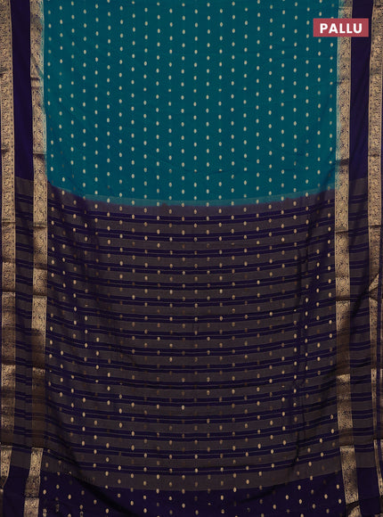 Semi mysore silk saree cs blue and navy blue with allover zari woven buttas and long rettapet zari woven border