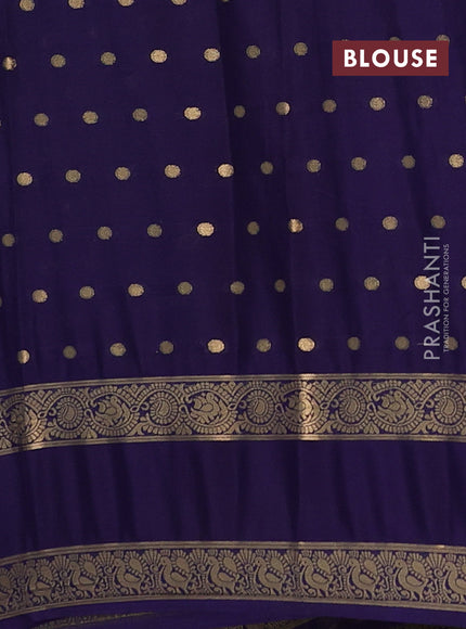 Semi mysore silk saree cs blue and navy blue with allover zari woven buttas and long rettapet zari woven border