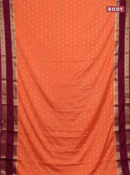 Semi mysore silk saree orange and purple with allover zari woven buttas and long rettapet zari woven border