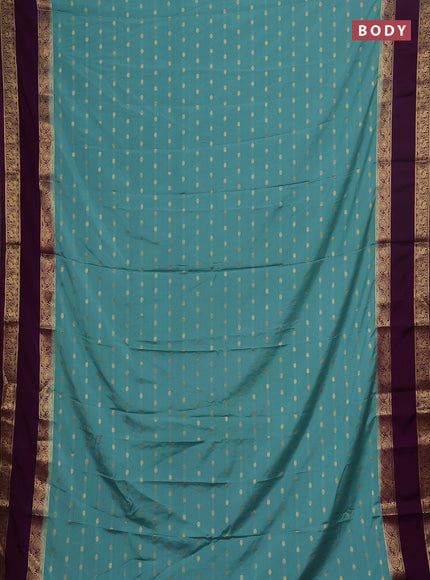 Semi mysore silk saree pastel green and purple with allover zari woven buttas and long rettapet zari woven border
