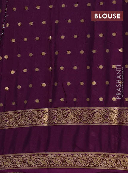 Semi mysore silk saree pastel green and purple with allover zari woven buttas and long rettapet zari woven border