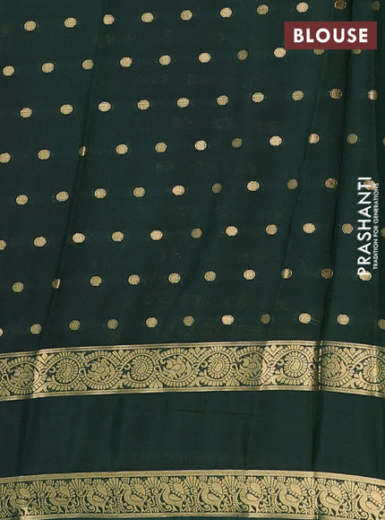 Semi mysore silk saree light green and bottle green with allover zari woven buttas and long rettapet zari woven border