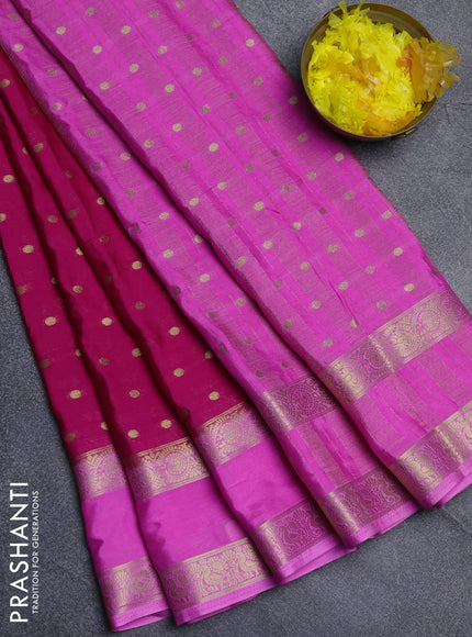 Semi mysore silk saree dark pink and light pink with allover zari woven buttas and long rettapet zari woven border