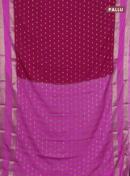 Semi mysore silk saree dark pink and light pink with allover zari woven buttas and long rettapet zari woven border