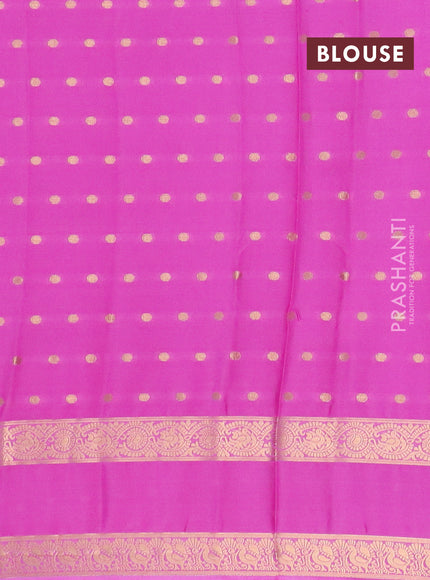 Semi mysore silk saree dark pink and light pink with allover zari woven buttas and long rettapet zari woven border