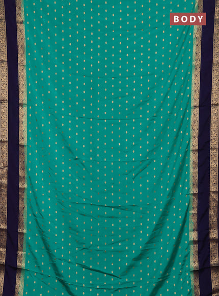 Semi mysore silk saree teal green and navy blue with allover zari woven buttas and long rettapet zari woven border