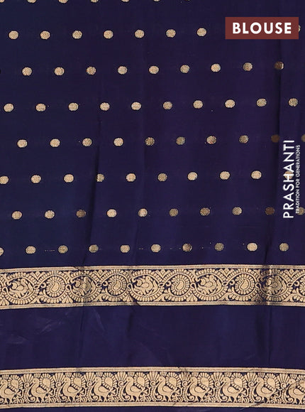 Semi mysore silk saree teal green and navy blue with allover zari woven buttas and long rettapet zari woven border