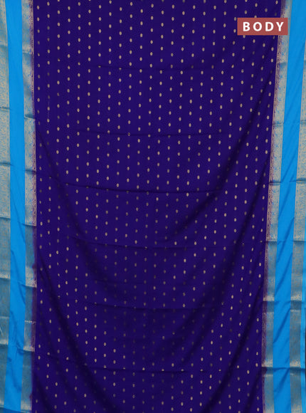 Semi mysore silk saree royal blue and teal blue with allover zari woven buttas and long rettapet zari woven border