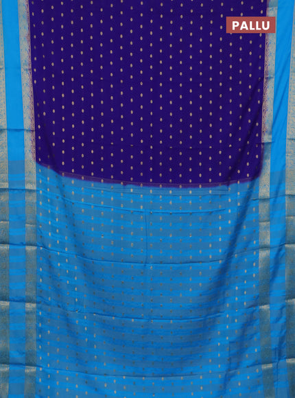 Semi mysore silk saree royal blue and teal blue with allover zari woven buttas and long rettapet zari woven border