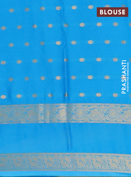 Semi mysore silk saree royal blue and teal blue with allover zari woven buttas and long rettapet zari woven border