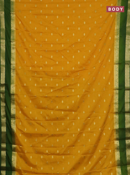 Semi mysore silk saree yellow and green with allover zari woven buttas and rettapet zari woven border