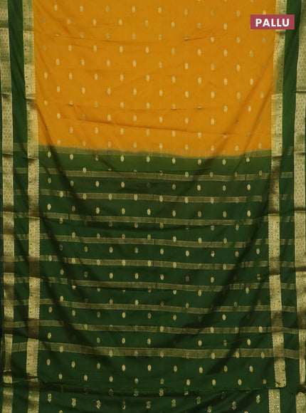 Semi mysore silk saree yellow and green with allover zari woven buttas and rettapet zari woven border