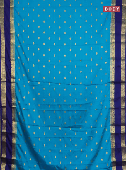 Semi mysore silk saree cs blue and blue with allover zari woven buttas and rettapet zari woven border