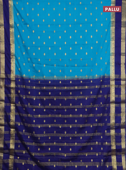 Semi mysore silk saree cs blue and blue with allover zari woven buttas and rettapet zari woven border