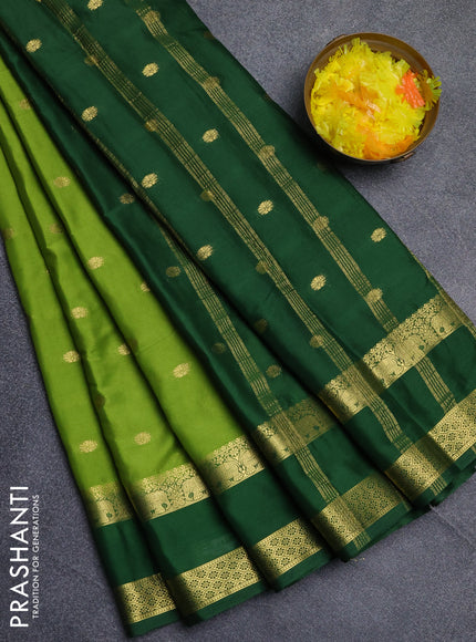 Semi mysore silk saree light green and green with allover zari woven buttas and rettapet zari woven border