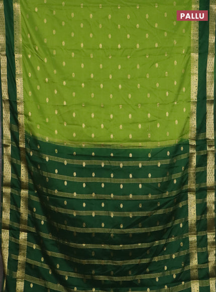 Semi mysore silk saree light green and green with allover zari woven buttas and rettapet zari woven border