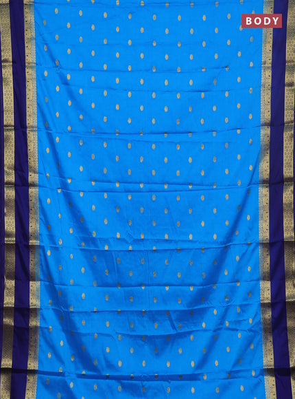 Semi mysore silk saree cs blue and navy blue with allover zari woven buttas and rettapet zari woven border