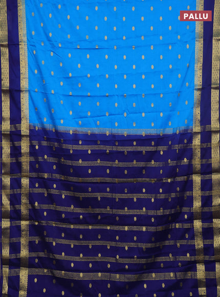 Semi mysore silk saree cs blue and navy blue with allover zari woven buttas and rettapet zari woven border