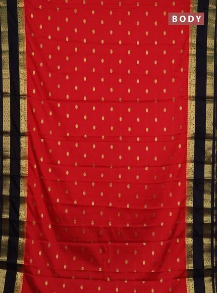 Semi mysore silk saree red and black with allover zari woven buttas and rettapet zari woven border