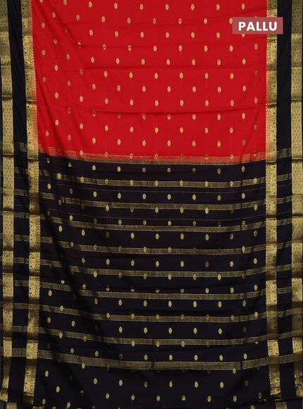 Semi mysore silk saree red and black with allover zari woven buttas and rettapet zari woven border