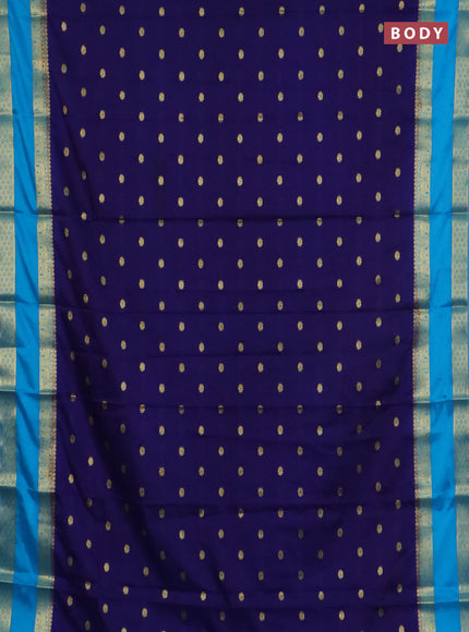 Semi mysore silk saree blue   and teal blue with allover zari woven buttas and rettapet zari woven border