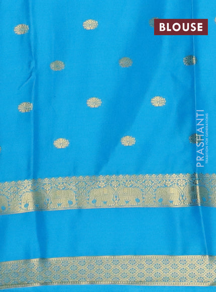 Semi mysore silk saree blue   and teal blue with allover zari woven buttas and rettapet zari woven border