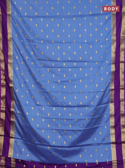 Semi mysore silk saree blue shade and purple with allover zari woven buttas and rettapet zari woven border