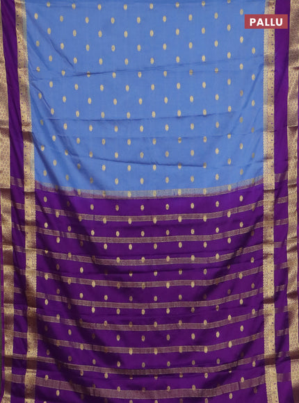 Semi mysore silk saree blue shade and purple with allover zari woven buttas and rettapet zari woven border