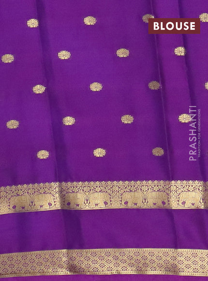 Semi mysore silk saree blue shade and purple with allover zari woven buttas and rettapet zari woven border
