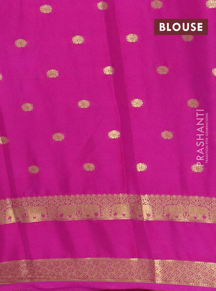 Semi mysore silk saree teal green and pink with allover zari woven buttas and rettapet zari woven border
