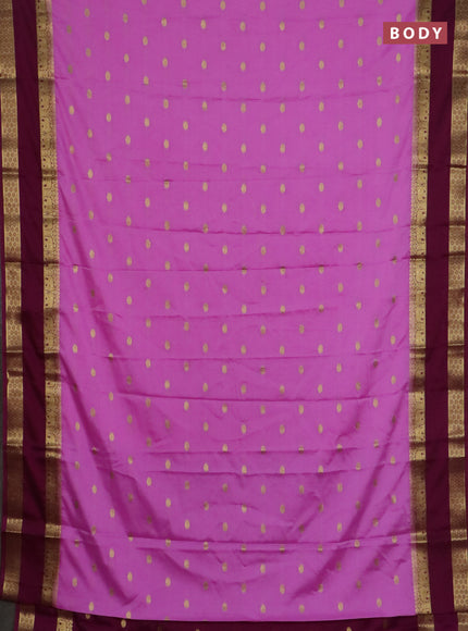 Semi mysore silk saree light pink and purple with allover zari woven buttas and rettapet zari woven border
