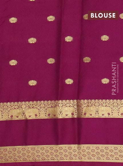 Semi mysore silk saree light pink and purple with allover zari woven buttas and rettapet zari woven border