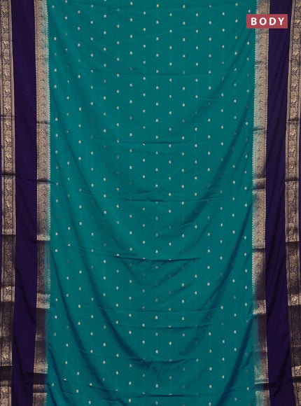 Semi mysore silk saree teal blue and navy blue with allover zari woven buttas and long rettapet zari woven border
