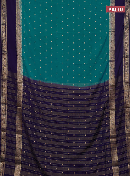 Semi mysore silk saree teal blue and navy blue with allover zari woven buttas and long rettapet zari woven border