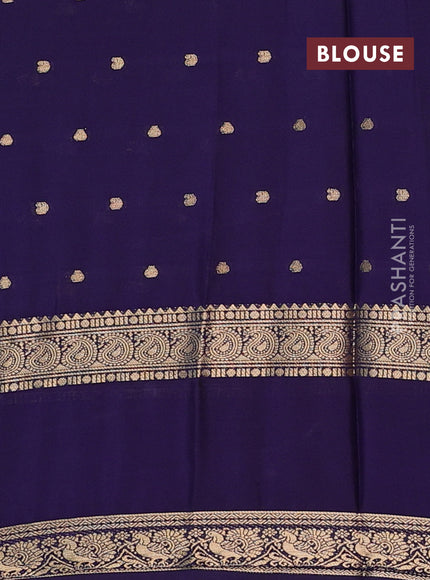 Semi mysore silk saree teal blue and navy blue with allover zari woven buttas and long rettapet zari woven border