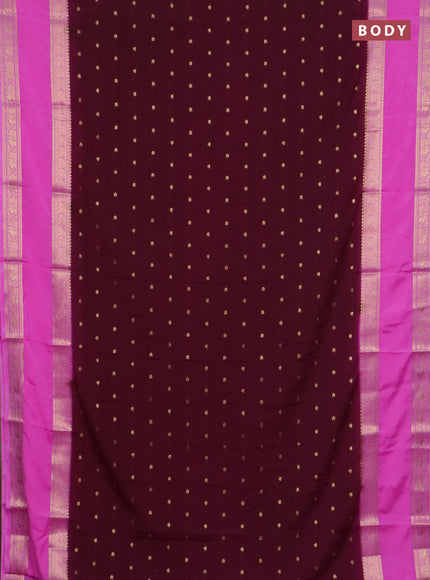 Semi mysore silk saree wine shade and light pink with allover zari woven buttas and long rettapet zari woven border