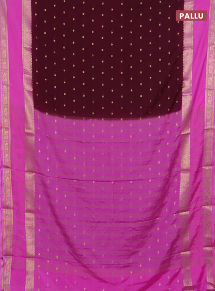 Semi mysore silk saree wine shade and light pink with allover zari woven buttas and long rettapet zari woven border
