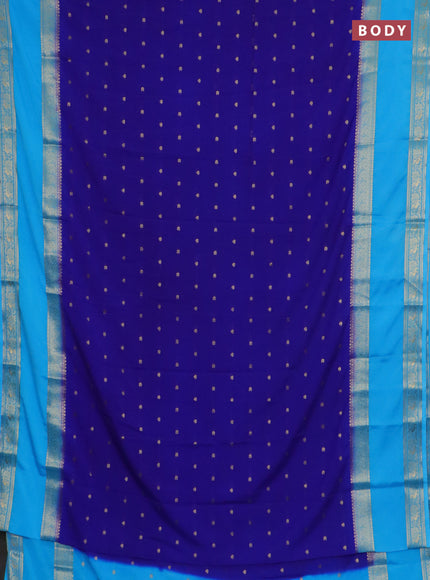 Semi mysore silk saree royal blue and cs blue with allover zari woven buttas and long rettapet zari woven border