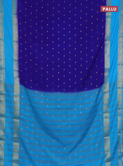 Semi mysore silk saree royal blue and cs blue with allover zari woven buttas and long rettapet zari woven border