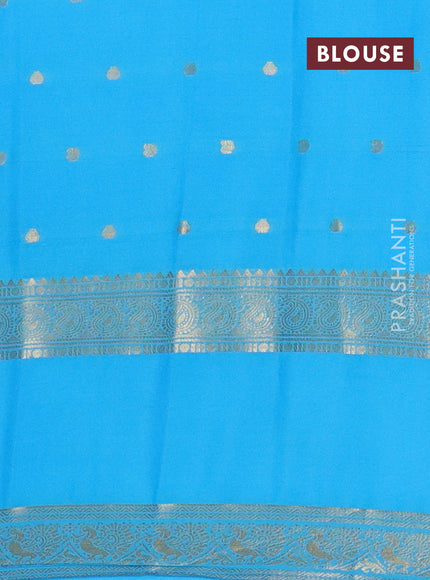 Semi mysore silk saree royal blue and cs blue with allover zari woven buttas and long rettapet zari woven border