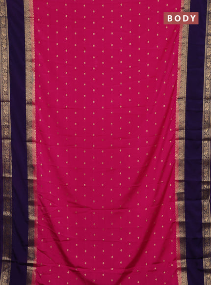 Semi mysore silk saree dark pink and navy blue with allover zari woven buttas and long rettapet zari woven border