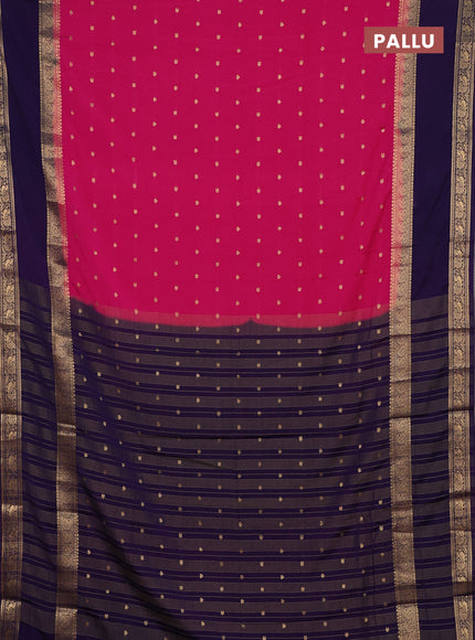 Semi mysore silk saree dark pink and navy blue with allover zari woven buttas and long rettapet zari woven border