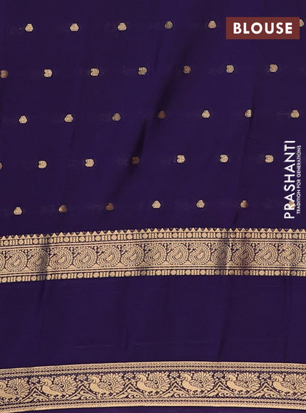 Semi mysore silk saree dark pink and navy blue with allover zari woven buttas and long rettapet zari woven border