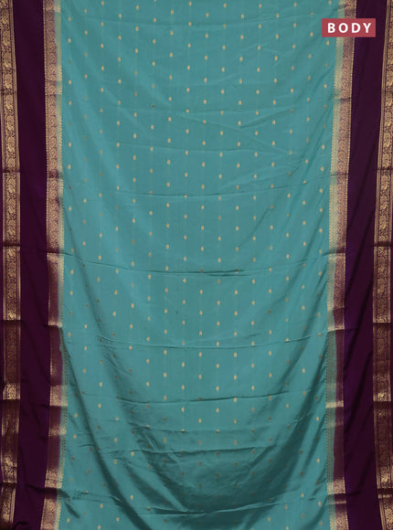 Semi mysore silk saree pastel green and wine shade with allover zari woven buttas and long rettapet zari woven border