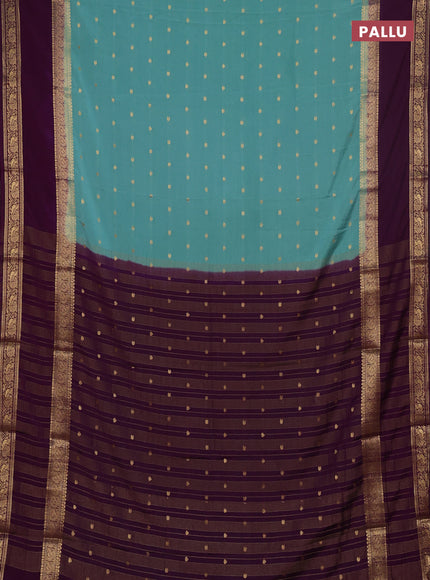 Semi mysore silk saree pastel green and wine shade with allover zari woven buttas and long rettapet zari woven border