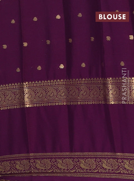 Semi mysore silk saree pastel green and wine shade with allover zari woven buttas and long rettapet zari woven border